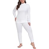 COOTRY Plus Size Thermal Underwear for Women Mock Neck Long Johns Base Layer Winter Top and Bottom Sets