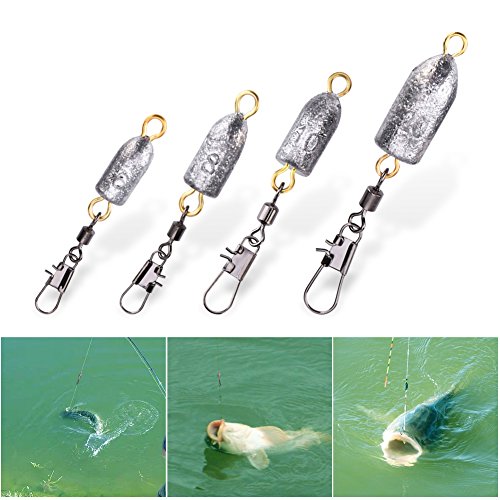 Angeln Gewichte, 5 Stück Angelgewichte Kit Kugel Blei Sinkers Rolling Swivel Angeln Drop Shot Gewichte Bullet Sinkers mit Verriegelung Schnappverbinder – Bild 5