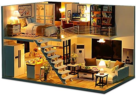 Amazon Diyの木製ドールハウスキット 手作りキットセット ミニ家具工芸品キット ミニチュアコレクション 生日プレゼント 1 24スケールのクリエイティブルームのアイデア 付属ledライト 音楽ボックス ロフトアパート プラモデル 通販