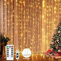 Bedroom Curtain Lights, Christmas 300 Led Window Curtain Lights, Led Fairy Light Curtains for Wedding Party Home Garden Bedroom Outdoor Indoor Wall Decorations Warm White 9.8x9.8 Ft