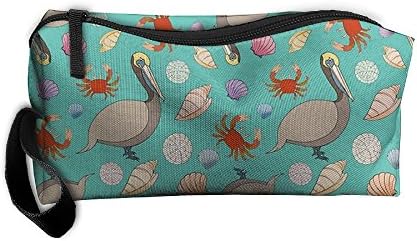 LogicPor Pelican Crab Seashell Portable Zipper Makeup Bag Travel Cosmetic Pouch Toiletries Bag Storage Bag Organize Stationery Pencil Holder Coin Purse Medicine Kit Bag