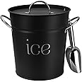 3Qt Black Galvanized Ice Bucket with Lid, Scoop & Handles - Ideal for Cocktails, Parties, BBQs, Wine & Champagne. Double-Layer Insulated Outer & Galvanized Inner Layer, Perfect for Home & Outdoor Use