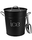 3Qt Black Galvanized Ice Bucket with Lid, Scoop