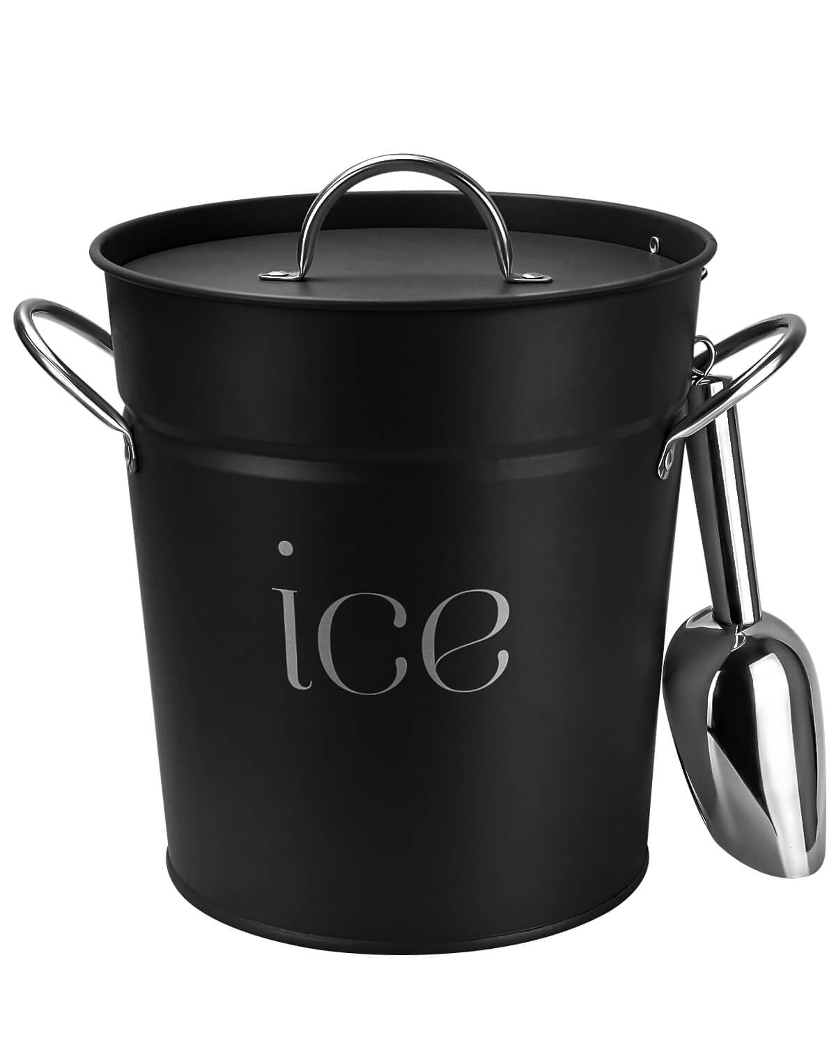 3Qt Black Galvanized Ice Bucket with Lid, Scoop