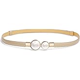 Buywis Skinny Belts for Women Thin PU Leather Waist Belt Pearl Buckle Belt for Dresses