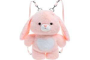 Cute Rabbit Plush Backpack 3D Rabbit Plush Bag Soft Stuffed Shoulder Bag Kawaii Carrier Backpack Soft Animal Shoulder Bag