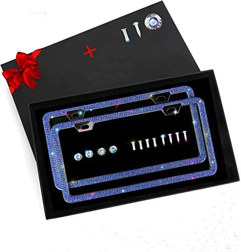 Indeedbuy Sparkle Crystal Blue Bling Car Thin Border License Plate Frame