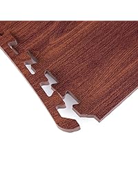 SUPERJARE 16 Tiles Eva Foam Interlocking Tiles Protective Flooring Mat with Borders Dark Wood Grain