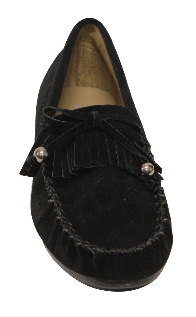 Forever Baylee-67 Women's fringe bow knot suede mocasin loafer soft vamp & sole flats Black 5.5 - Image 4