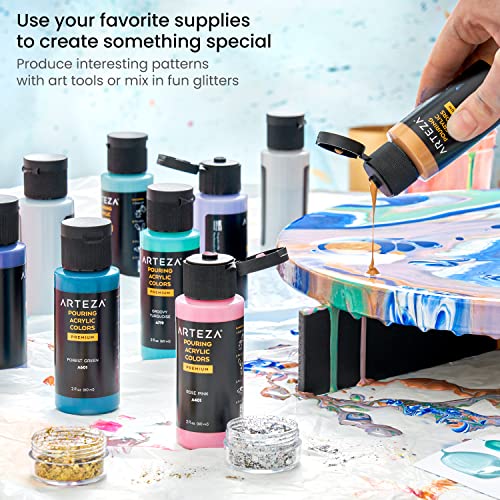 ARTEZA Acrylic Pouring Paint Kit, 14 Glossy Colors — 8 Pastel & Bright