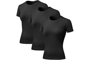 LEICHR Women's Compression Shirts Short Sleeve Crewneck Athletic Nylon Workout Tops Yoga Gym Quick Dry Tee Shirts
