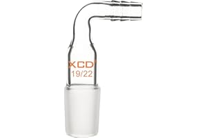 XCD Glass Bent Adapter, 1-Pack 90 Degree Bent Glass Inlet Adapter with 19/22 Male Glass Joint and 9 mm Hose Connection for La