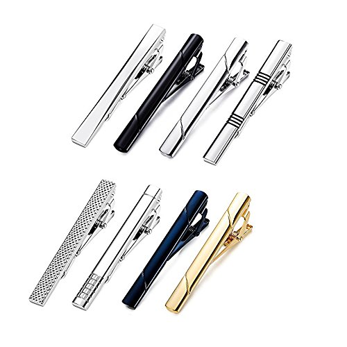 FJSM Mixed Color Tie Bar Set Stainless Steel Tie Clips Exquisite Skinny 8 Pcs for Mens Wedding & Casual Activities Necktie Clips