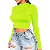 Artfish Women Long Sleeve Turtleneck Crop Top Mock Neck Tight Fitted Shirts