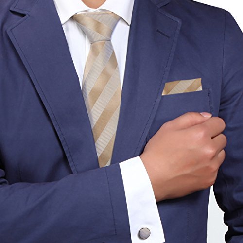 Y&G H5091 Gold Stripes Husband Gift Classic Designer Silk Tie Cufflinks Hanky Set 3PT