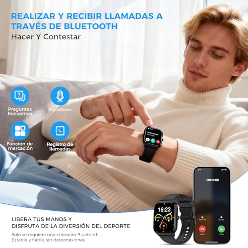 HUSEYTA Reloj Inteligente Hombre Mujer con Llamadas Bluetooth, Smartwatch 1.83" IPX8, Pulsera Actividad con Pulsómetro, Sueño, Compatible iPhone Android Negro(2 Correas: Silicona + Tejida)