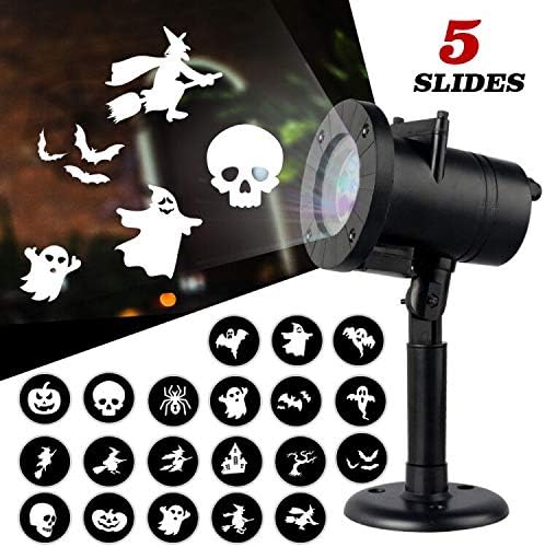 ChuYa Halloween Projector LED Lights, 5 Slides LED Projector Lamp Waterproof Outdoor Projector Light for Halloween Party Garden House Home Wall Decoration
