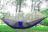 EIALA Camping Hammock, Mosquito Net Outdoor Hammock Travel Bed Lightweight Parachute Fabric Double Hammock For Indoor, Camping, Hiking, Backpacking, Backyard (Grey + Blue)