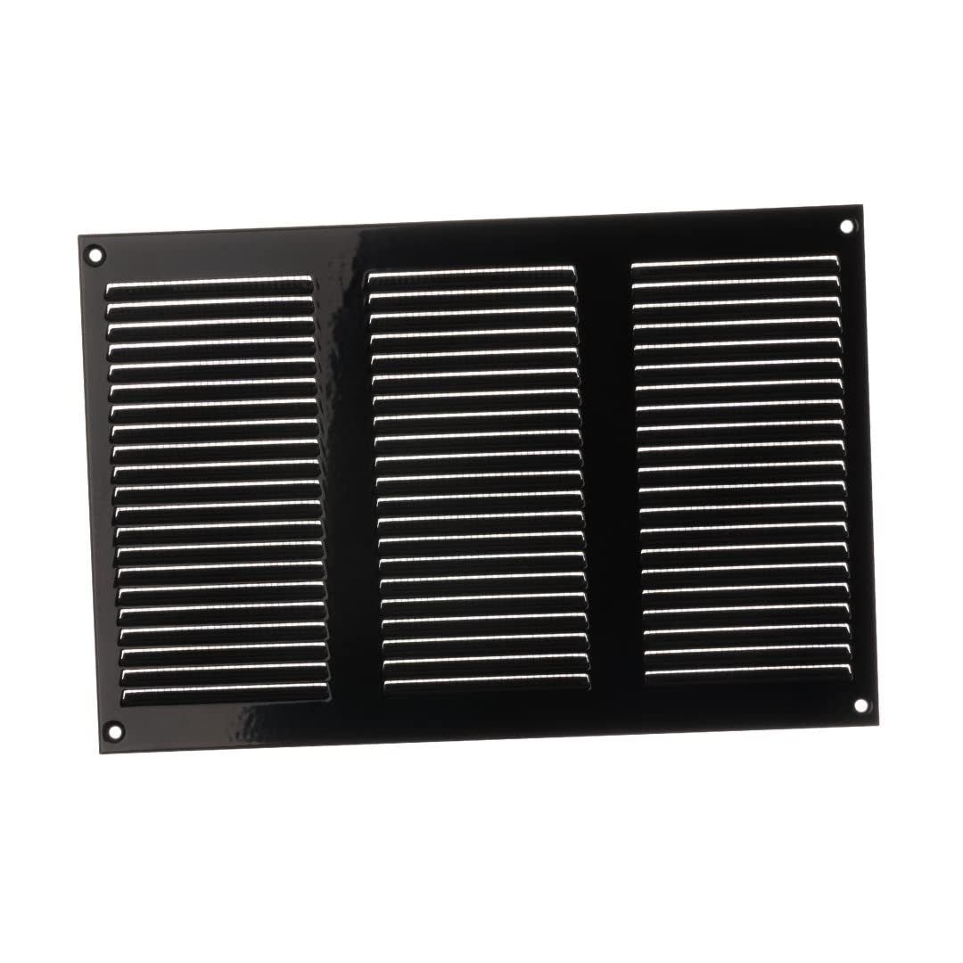 300x200mm / 12x8" inch Black Metal Air Vent Grille Cover with Insect Mesh - Ventilation Cover