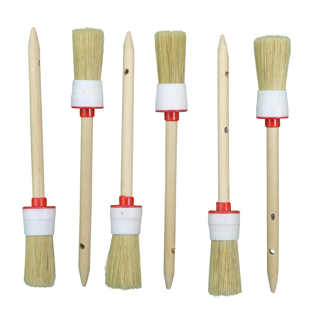 Rotix-93023 Professional Round Brushes Set of 6, 30 mm Diameter, Size 6, Round Paint Brush, Varnishing Brush, light brush