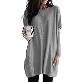 Poetsky Fall Womens Tunic or Tops to Wear with Leggings Long Sleeve Casual Long Shirts Blouses with Pockets