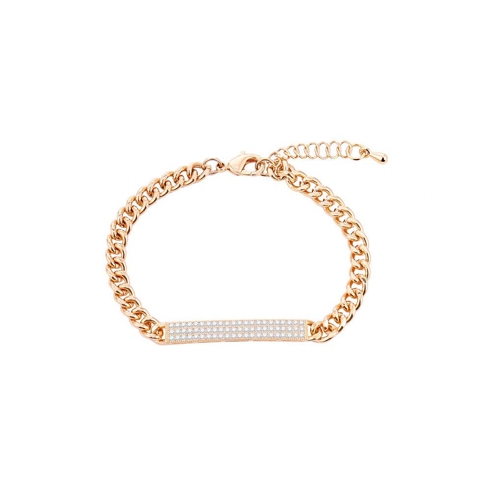 Copper Cuban Chain Square Pendant with Cubic Zirconia Bracelet for Women, Gold and Silver Adjustable Link Bracelet Simple Fashion Jewelry Charm Jewelry Women Bracelet Gift for Mom, Friends