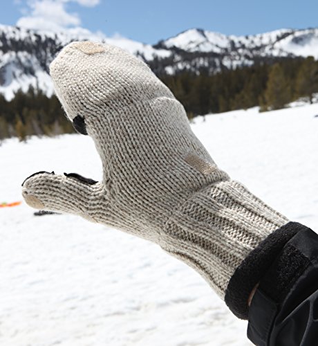 Heat Factory Fleece-Lined Ragg Wool Gloves with Fold-Back Finger Caps and Hand Heat Warmer Pockets, Men's