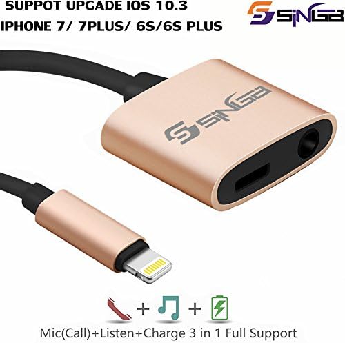 SINGB iPhone 7 Headphones Adapter [Support IOS10.3 or Under IOS10.3] iPhone 7 Plus Adapter, Support Call&amp; Listen&amp;Charge, Lightning to 3.5mm Headphone Jack Charger Adapter(Need Bluetooth Connection)