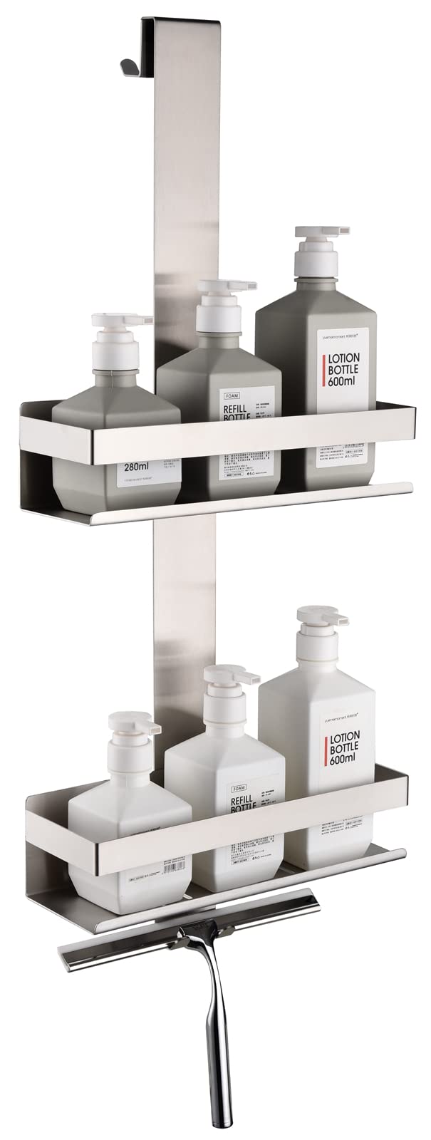 HomeHeng Shower Caddy Hanging, 2-Store Shower Basket Double Shower Shelf for Hanging the Shower Screen, Bathroom Shelf with Hooks, SUS304 Stainless Steel Brushed Nickel