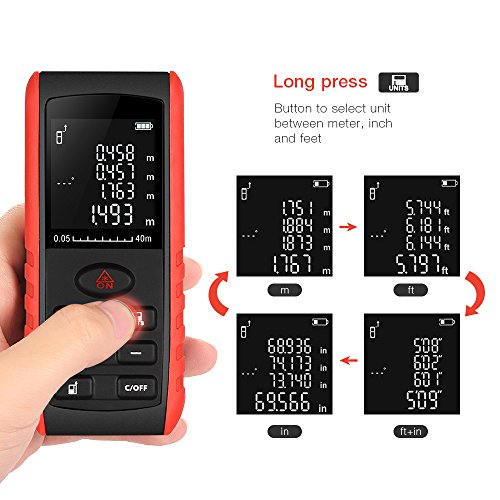 Laser Distance Measure,AUTOLOVER 131FT/40M Portable Handheld Laser Meter For Measure Distance, Area and Volume, Self Calibration Storage (99 units) Range Finder