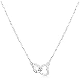 JEMUALE Heart Necklaces for Women Sterling Silver Two Interlocking Heart Necklace Cubic Zirconia Love Open Heart Pendant Dainty Double Heart Choker Crystal Jewelry