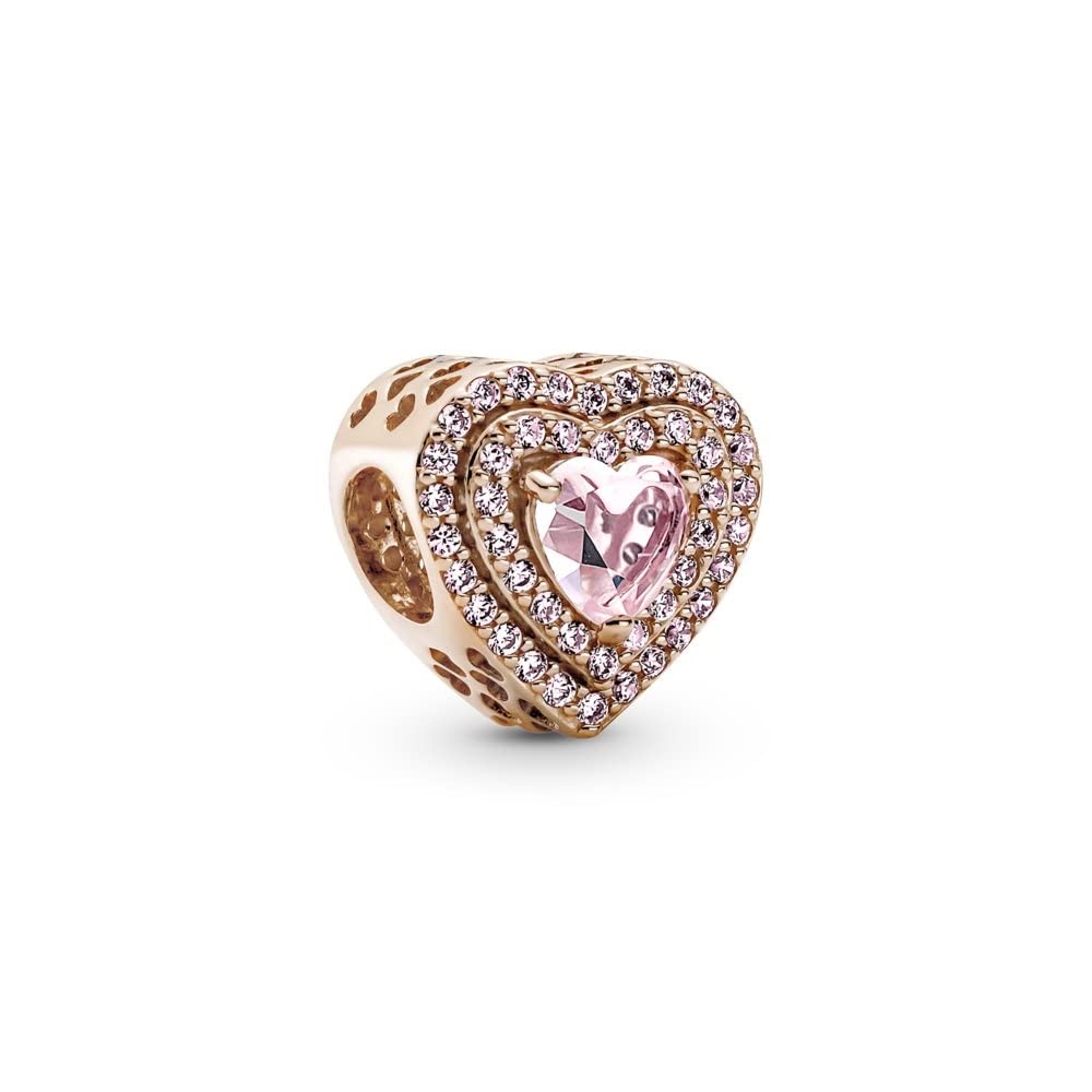 Pandora Timeless Sparkling Levelled Heart 14k rose gold-plated charm with orchid pink crystal and fancy fairy tale pink cubic zirconia