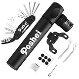 Mini Bike Pump with Multi Function Bike Repair Tools Kit, Poshei Alloy Bicycle Tire Pump Fits Presta & Schrader Valve, 100 PSI Mini Portable Cycle Frame Pump for All On & Off Road Tires & Sports Ball