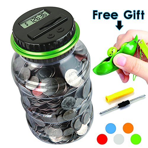 OLICTA Piggy Bank Digital Counting Coin Bank Creative Large Money Saving Box Jar Bank LCD Display Coins Saving Gift (Dollar) (Black-Green)