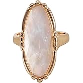 PLOUTOS Elegant Vintage Oval stone Statement Ring for Women Gold Tone Beaded Edge Cocktail Style Gift Party Jewelry Fashion Glamorous
