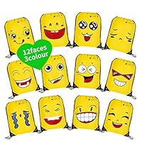 Emoji Drawstring Backpack, Pouch Sackpack Lightweight Pull String Dancing Bags, Casual Fashion Expression Shoulders Daypack with Zipper for School/Gym/Birthday Party. ... (Yellow)