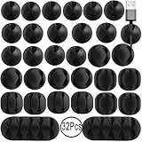 Outee 32 Pcs Cable Clips Wire 5 Sizes Cord Clips Cable Adhesive Cord Management Wire Holder System Home Office Car Desk Accessories Gift for Families Friend