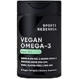 Sports Research® Vegan Omega-3 Fish Oil Alternative from Algae Oil - Vegan Certified · Carrageenan Free · Gluten Free - 60 Plantgel Capsules