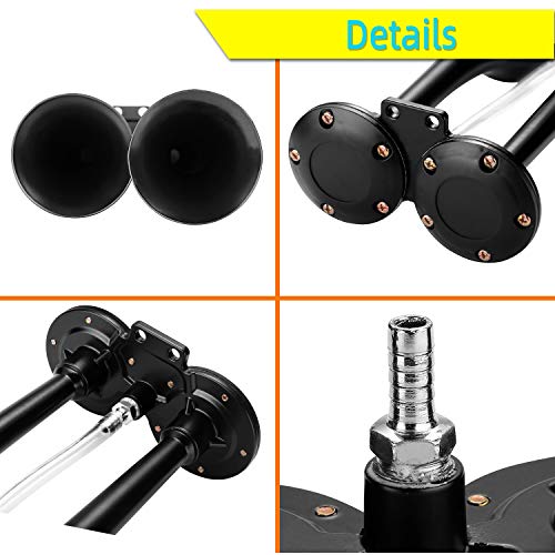 HK 12V 150db Air Horn, Chrome Zinc Dual Trumpet Air Horn with Compressor for Any 12V Vehicles Trucks Lorrys Trains Boats Cars Vans (Black) - Thumbnail 3