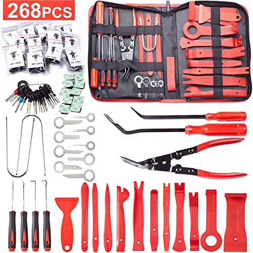 Uolor 268 Pièces Outils De DéMontage De Garnitures Trousse, pour Panneau Accessoires Porte Autoradio Tableau De Bord De Voiture, avec Broches De Retenue, Ensemble à Pince et Extracteur D’Attaches