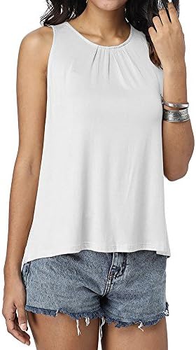 SIXHAVY Women's Tank Tops and Blouses Summer Casual Tanks Sleeveless Shirts Round Neck