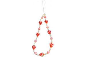 Meefisher Pink Blue Red Strawberry Beaded Phone Charm Sweet Fruit Pearl Lanyard Wrist Strap Handmade Beads Anti Lost Gifts