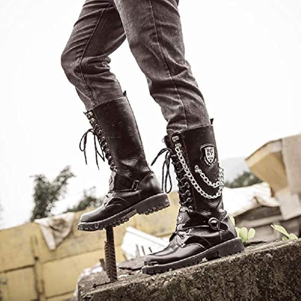 YXMYMM Botas Punk Hombre Martin Botas Zapatos con Cordones Retro Combat