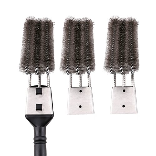 18" Grill Brush With Scraper. UNIQUE 3 REPLACEABLE HEADS DESIGN. Best BBQ Cleaner. Safe For All Grills. Durable Stainless Steel Wire Bristles. A Perfect Grilling Gift For Barbecue Lovers. - Thumbnail 3
