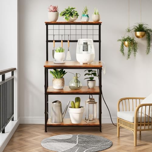 FURRIFIC Alacenas para Cocina con Estación De Carga, Muebles para Cocina con Altura Regulable, Estante para Cocinas para Horno Microondas, 6 Ganchos, 4 Tipos de Regulación de Altura, Sala, Oficina...