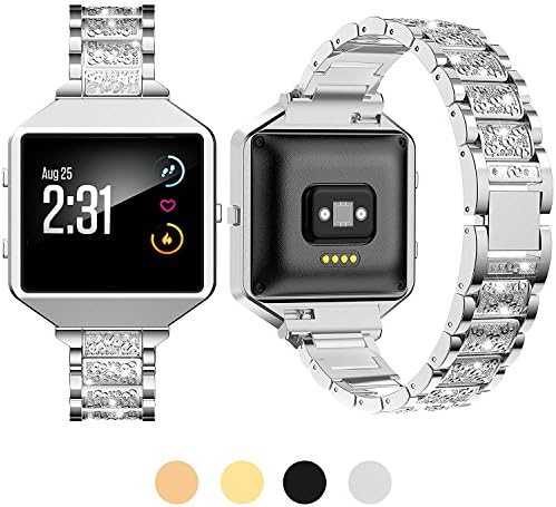 Crodi Fitbit Blaze Bands With New Metal Frame, Metal Bands With Rhinestone Stainless Steel Frame Replacement Accessory Bracelet Silver Rose Gold for Fitbit Blaze Women Men