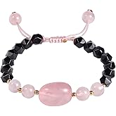 Jewever Rose Quartz with Cutted Black Obsidian Crystal Bracelet for Women Beaded Bracelets Crystals and Healing Stones Adjustable (6-7")