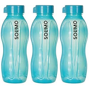 Amazon Brand – Solimo Alaska Plastic Water Bottle Set, Set of 3, 600ml, Teal