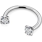 Hnxnskt Horseshoe Nose Ring Surgical Steel Double Stud Nose Ring 16g Lip Rings Cubic Zirconia Horse Shoe Daith Piercing Jewelry for Women Inner Diameter 6/8/10mm