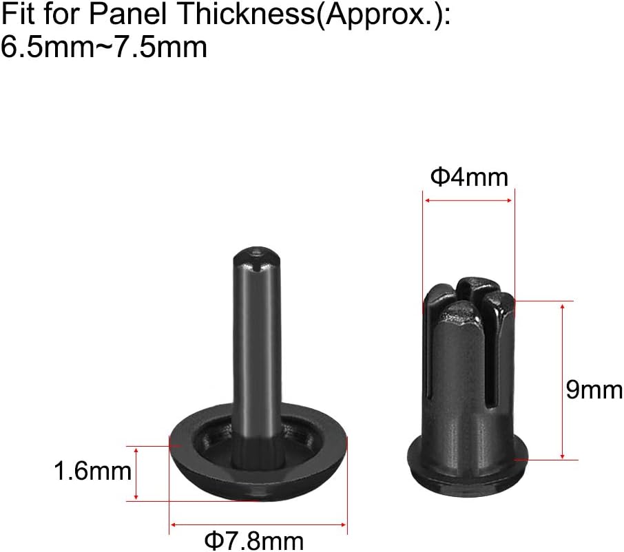 sourcing map Push Clip Rivet 4mm x 9mm PCB Circuit Panel Nylon Fastener Black 50 Pcs - Image 3